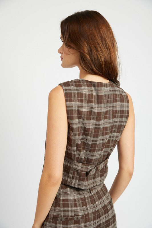 Cairo Plaid Button Up Vest