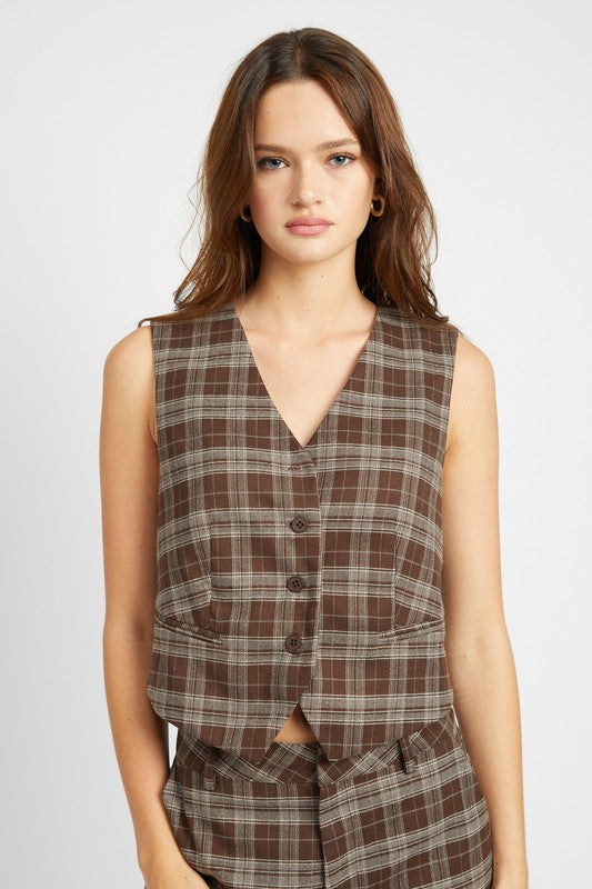 Cairo Plaid Button Up Vest