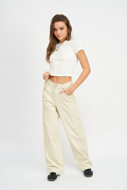 Leslie Contrast Stitching Wide Leg Jeans