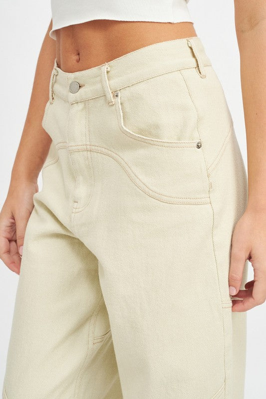 Leslie Contrast Stitching Wide Leg Jeans