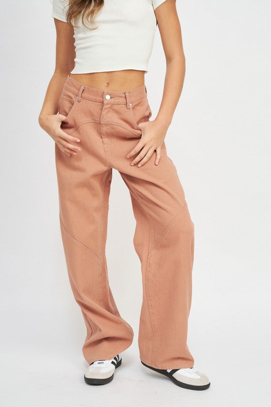 Leslie Contrast Stitching Wide Leg Jeans