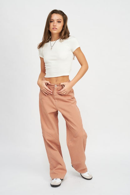 Leslie Contrast Stitching Wide Leg Jeans