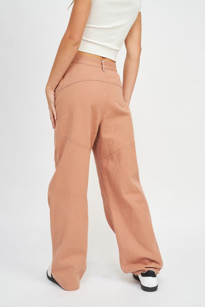 Leslie Contrast Stitching Wide Leg Jeans