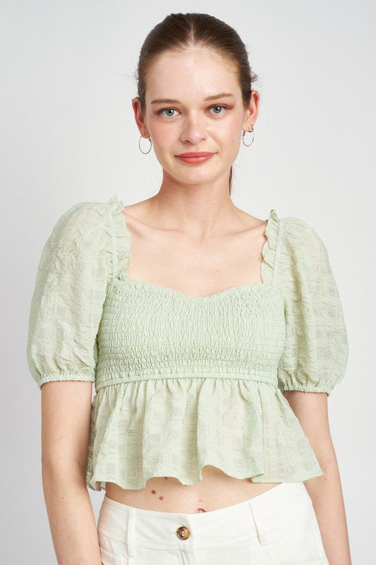 Cheyenne Smocked Babydoll Crop Top