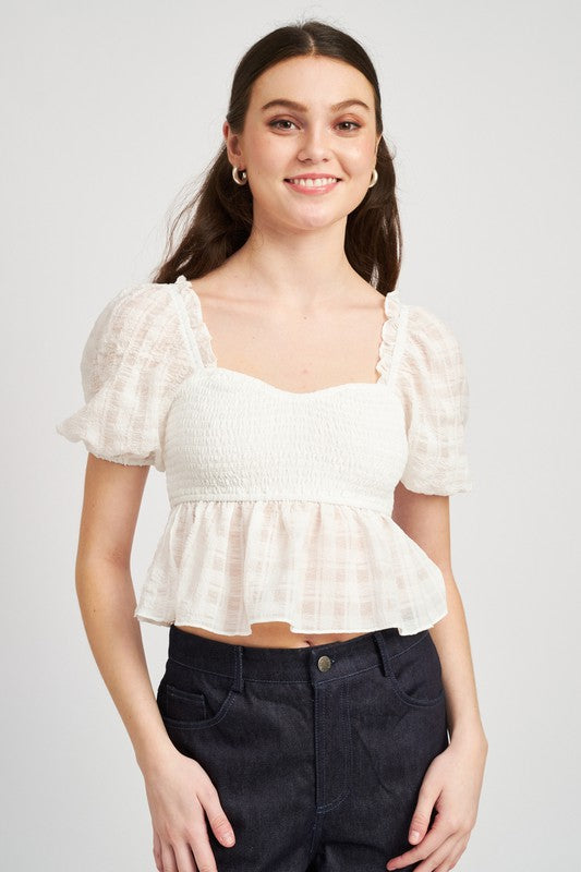 Cheyenne Smocked Babydoll Crop Top