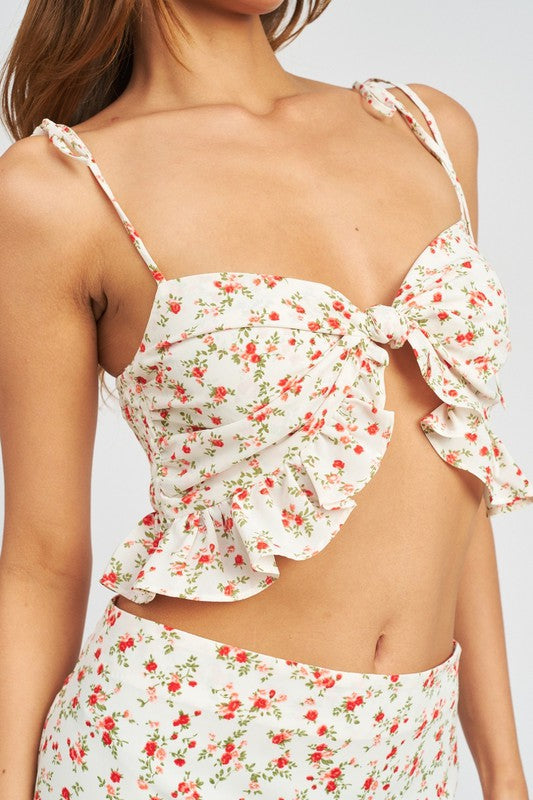 Eden Floral Knot Ruffle Crop Top