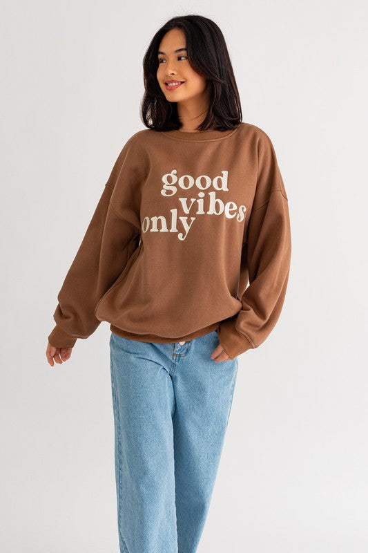 Good Vibes Oversized Embroidered Sweatshirt