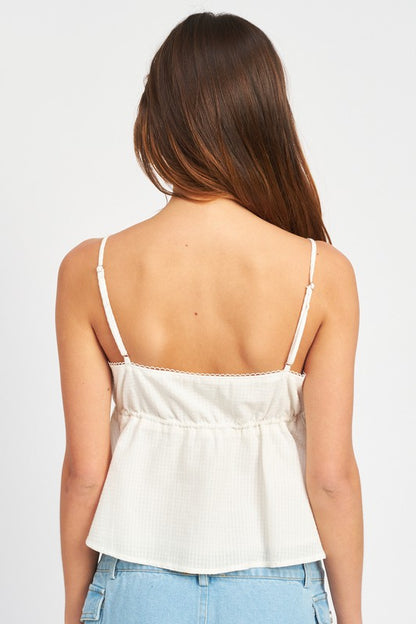 Avery Button Detail Chiffon Peplum Tank Top