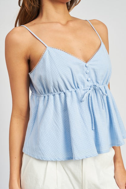 Avery Button Detail Chiffon Peplum Tank Top