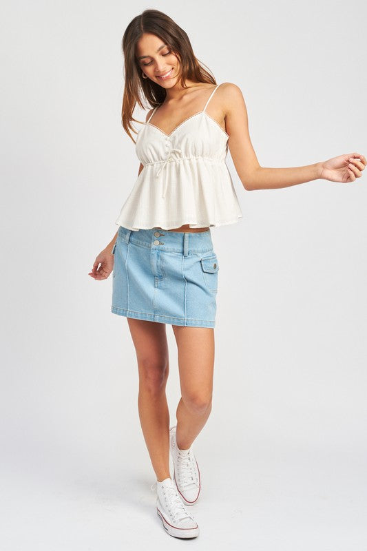 Avery Button Detail Chiffon Peplum Tank Top