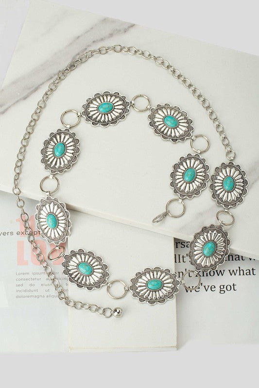 Oval Belt Chain with Turquoise