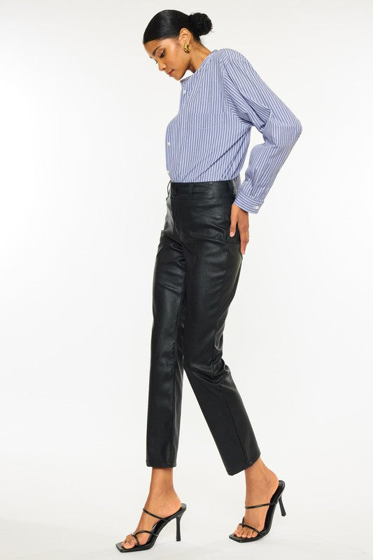 Kancan Leather High Rise Skinny Straight Pants