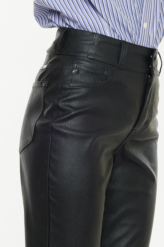 Kancan Leather High Rise Skinny Straight Pants