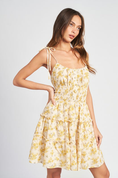 Sunny Days Floral Spaghetti Strap Smocked Waist Mini Dress