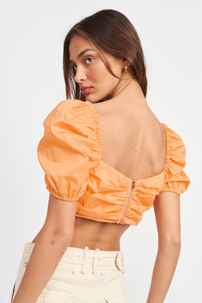 Clare Puff Sleeve Ruched Crop Top