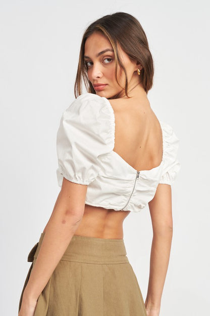 Clare Puff Sleeve Ruched Crop Top