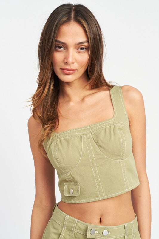 Tegan Cropped Contrast Corset Top