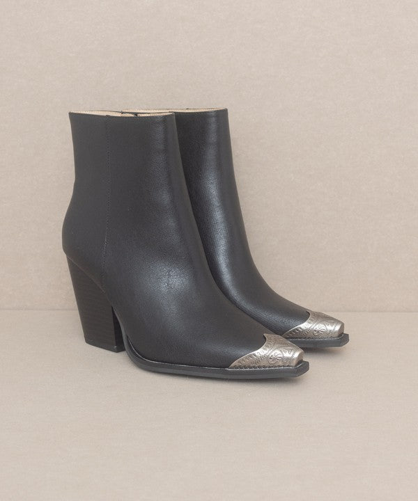 Etched Metal Toe Bootie