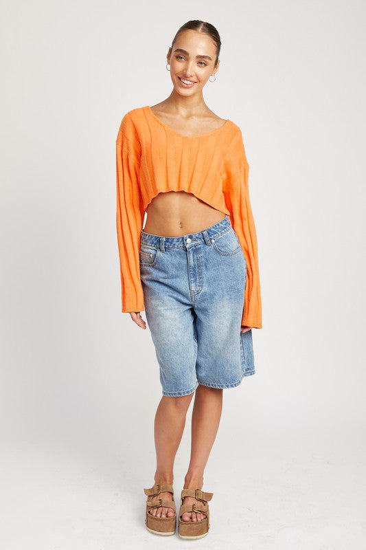 Cropped Wide Rib Long Sleeve Top