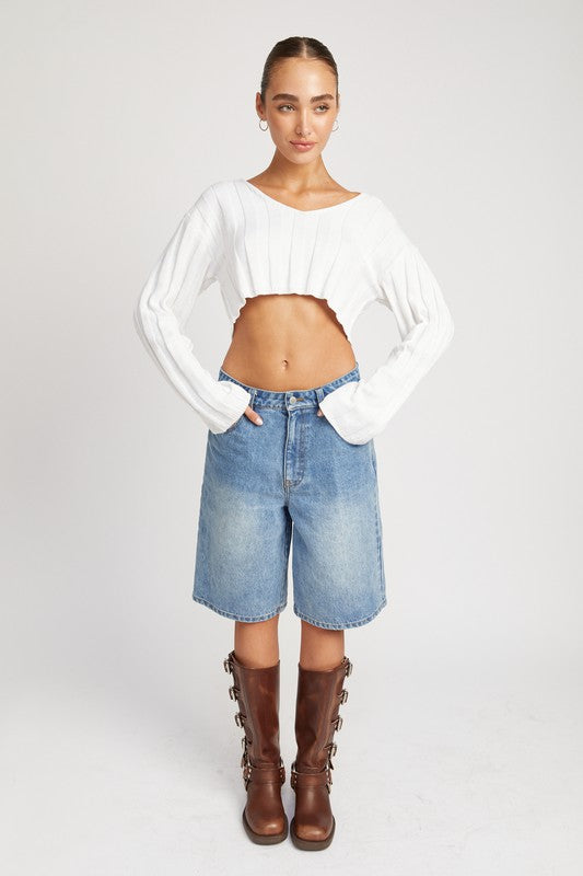 Cropped Wide Rib Long Sleeve Top