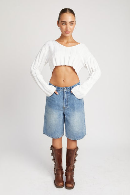 Cropped Wide Rib Long Sleeve Top