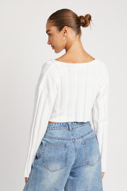 Cropped Wide Rib Long Sleeve Top