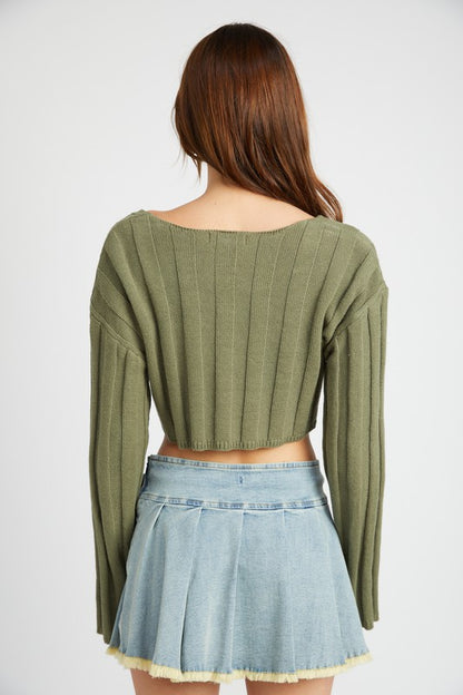 Cropped Wide Rib Long Sleeve Top