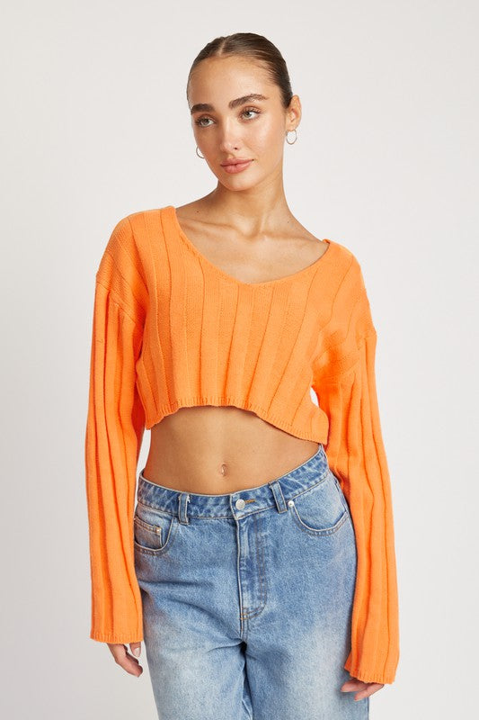 Cropped Wide Rib Long Sleeve Top