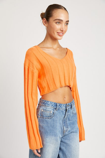 Cropped Wide Rib Long Sleeve Top