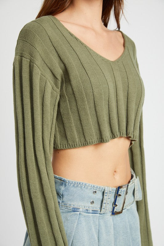 Cropped Wide Rib Long Sleeve Top