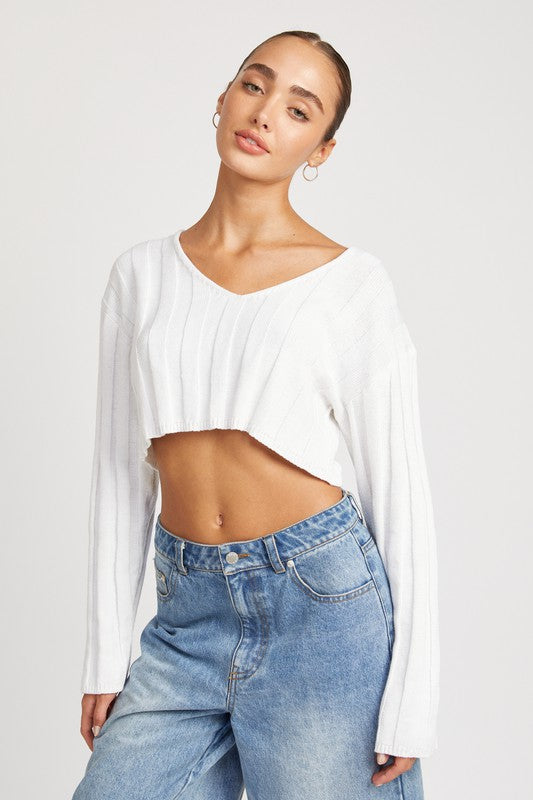 Cropped Wide Rib Long Sleeve Top