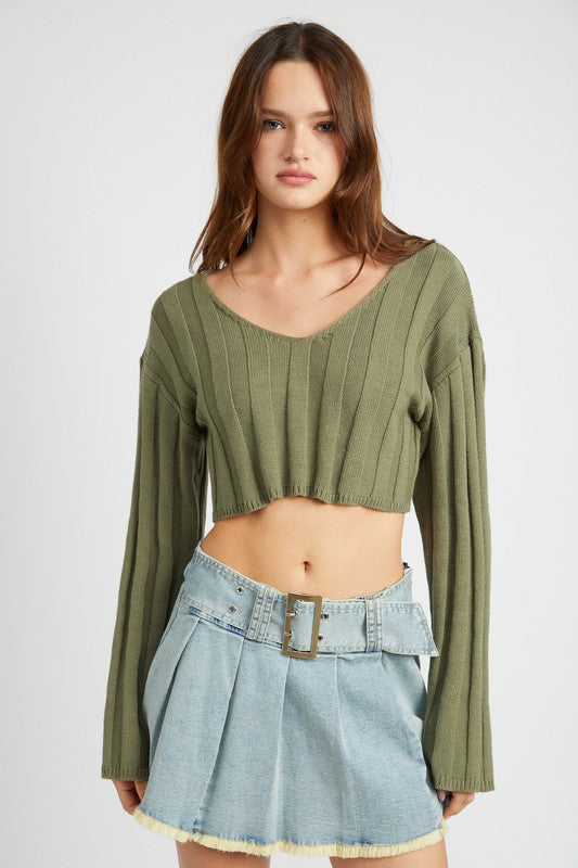 Cropped Wide Rib Long Sleeve Top