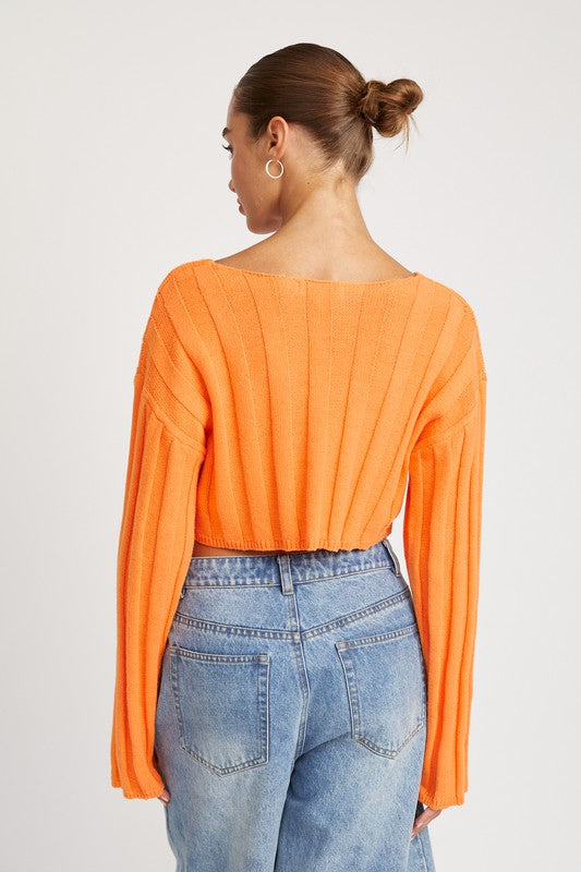 Cropped Wide Rib Long Sleeve Top