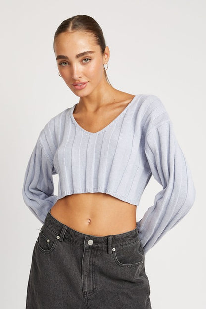 Cropped Wide Rib Long Sleeve Top