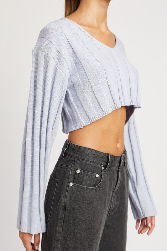 Cropped Wide Rib Long Sleeve Top