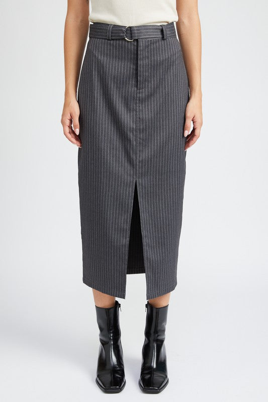 To The Office Pinstripe Slit Midi Skirt