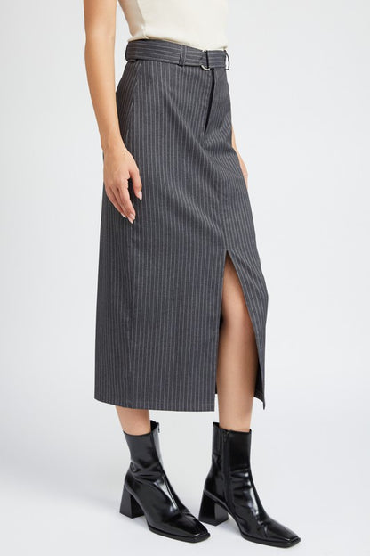 To The Office Pinstripe Slit Midi Skirt