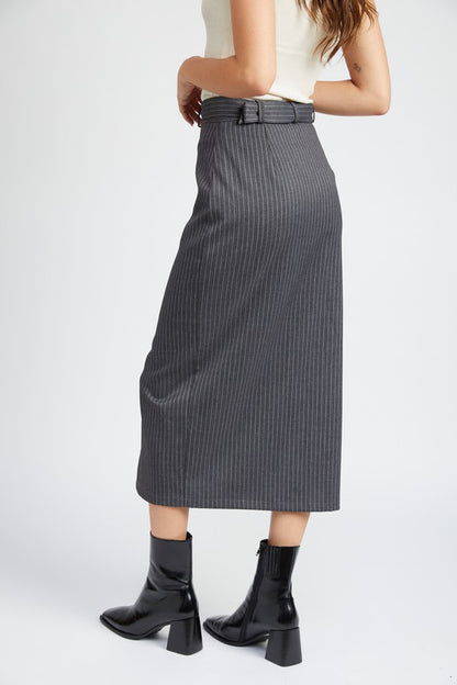 To The Office Pinstripe Slit Midi Skirt