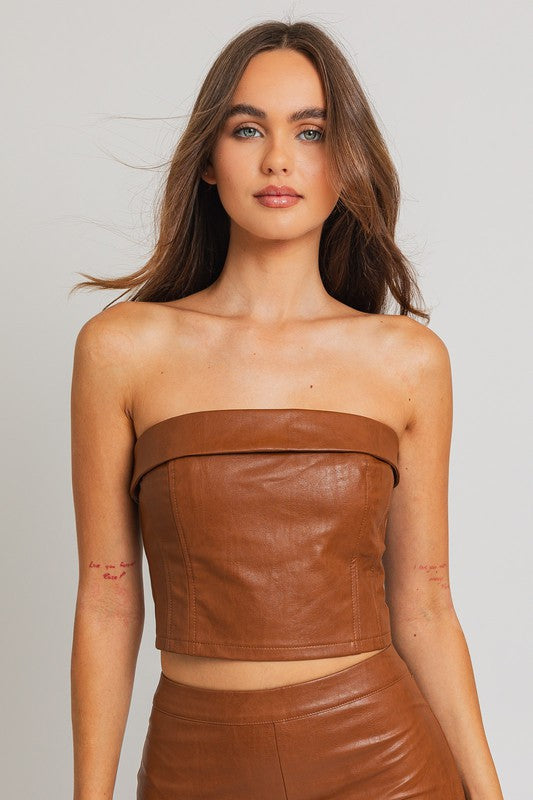 Let's Go Girls Corset Leather Cropped Tube Top