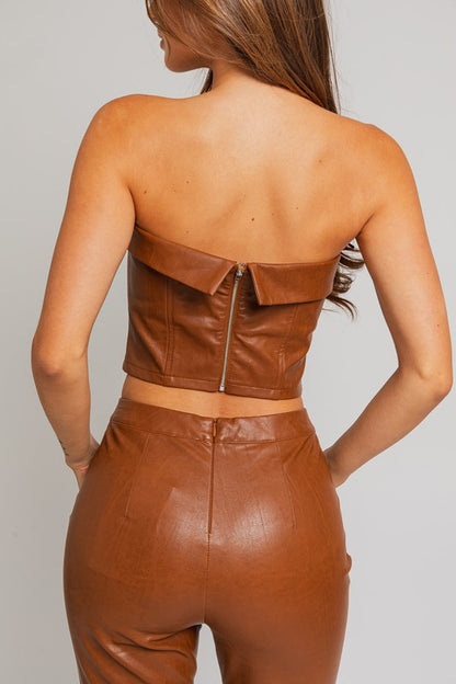 Let's Go Girls Corset Leather Cropped Tube Top