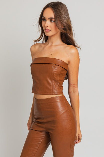 Let's Go Girls Corset Leather Cropped Tube Top