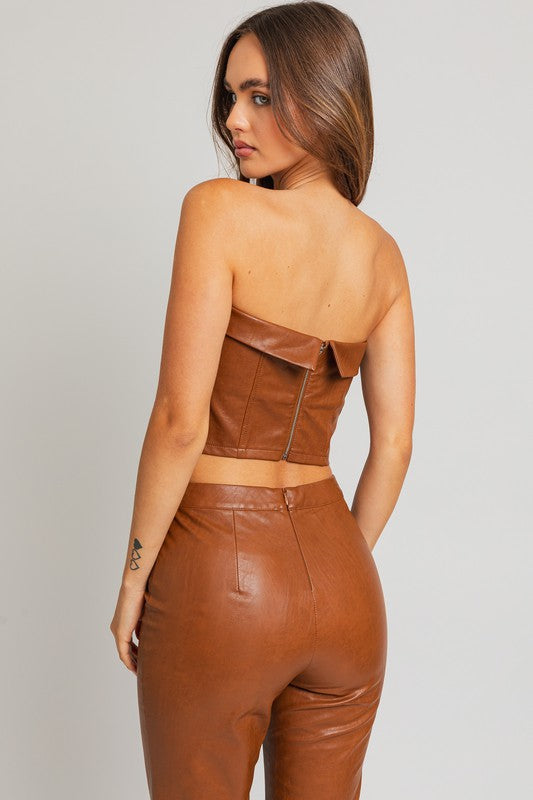 Let's Go Girls Corset Leather Cropped Tube Top