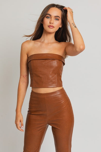 Let's Go Girls Corset Leather Cropped Tube Top