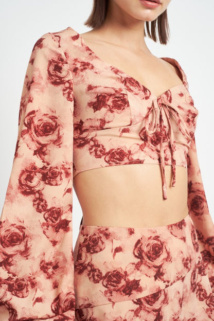 Florence Floral Long Sleeve Sweetheart Crop Top