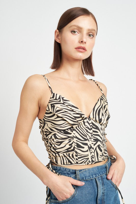 Rio Zebra Print Ruched Corset Crop Top