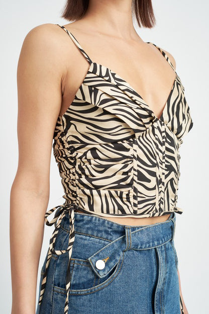 Rio Zebra Print Ruched Corset Crop Top