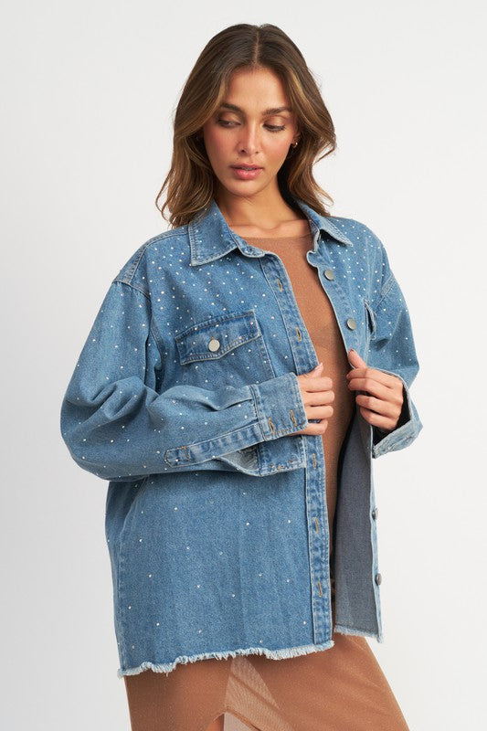 Oversized Rhinestone Denim Jacket