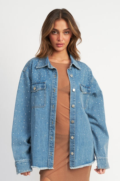 Oversized Rhinestone Denim Jacket