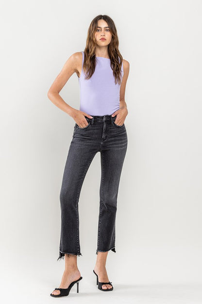 VERVET High Rise Raw Hem Crop Flare Jeans