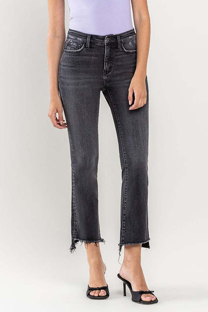 VERVET High Rise Raw Hem Crop Flare Jeans